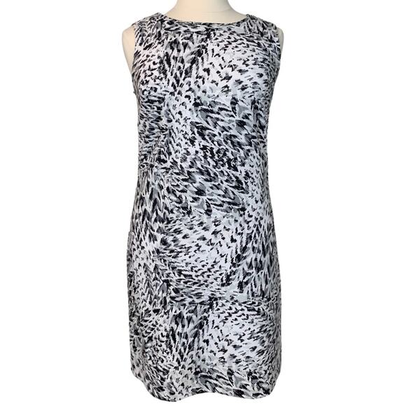 Worthington Women's Dress Sleeveless High Neck White Gray Print Sheath Large - Picture 11 of 11
